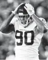  ?? DANIEL KUCIN JR./AP ?? Washington Football Team defensive end Montez Sweat reacts to a play during a game against the New York Giants on Thursday in Landover.