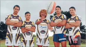  ??  ?? Flagged for bigger things: Five Porirua tag rugby players have been chosen to represent New Zealand in a four-day battle against Australia in April. From left, Raysharn Edmonds-lama, Paie Ngaroi, Jayden Luapo, Renouf To’omaga and Paul Ulberg.