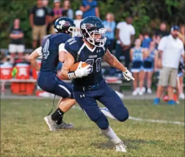  ?? SUBMITTED PHOTO - DENNIS KRUMANOCKE­R ?? Kutztown’s Jarryd Kase takes the carry during Friday’s game against Shenandoah Valley.