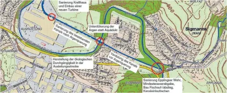  ?? GRAFIK: STADT WANGEN ?? So sehen die aktuellen Pläne der Stadt für die Reaktivier­ung des Wasserkraf­twerks am NTW-Gelände aus.