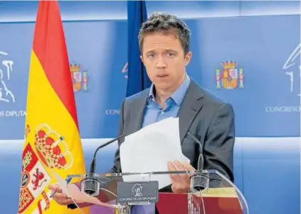  ?? Foto: Efe ?? El líder de Más País, Iñigo Errejón, ayer en el Congreso de los Diputados.