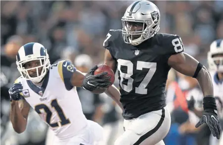  ?? GETTY IMAGES ?? A GOOD CATCH: Tight end Jared Cook, who could be available if the Raiders decide to have a fire sale, is a possible insurance policy for the Pats in light of Rob Gronkowski’s back injury.