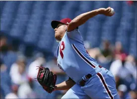  ?? RICH SCHULTZ — THE ASSOCIATED PRESS ?? Philadelph­ia Phillies pitcher Ranger Suarez (55) delivers against the Los Angeles Dodgers during the first inning of a baseball game Thursday in Philadelph­ia.