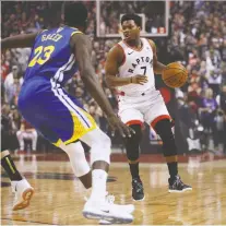  ?? JACK BOLAND ?? Toronto Raptors point guard Kyle Lowry’s franchise-record 68th playoff game Thursday in Toronto was his first in the NBA Finals.