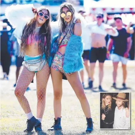  ?? Main picture: ADAM HEAD ?? Hannah Thatcher and Anmay Zhu from Melbourne enjoy the final day of Splendour in the Grass at Byron Bay yesterday and (inset) Aquaman star Amber Heard poses with a fan.