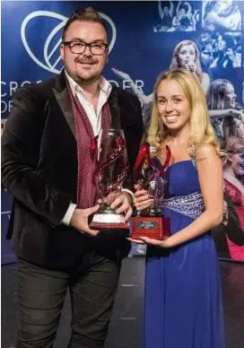  ??  ?? Ross Scanlon and Katie Weir, joint-winners of The Soloist 2017, who will perform to audiences of over 30,000 people with the Cross Border Orchestra.