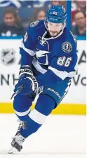  ?? MIKE CARLSON/GETTY IMAGES ?? Nikita Kucherov leads the Lightning in post-season points with six goals and six assists in 10 games.