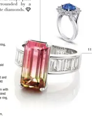  ??  ?? 11. Sapphire ring in platinum with pear-shaped diamonds, inspired by Princess Diana’s sapphire ring, DAVID GROSS
12. Watermelon tourmaline and diamond ring in platinum, JOCHEN LEËN 11 12