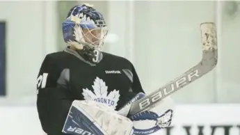  ?? BERNARD WEIL/TORONTO STAR ?? Maple Leafs goalie Frederik Andersen joined his new teammates for the first time at camp on Wednesday.