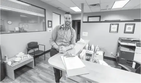  ??  ?? Dr. Randal Mason at the new clinic on Jacklin Road in Langford. It is open only on Tuesdays and Thursdays, but Mason hopes operating hours will be expanded.