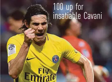  ?? AFP PIC ?? Paris Saint-Germain’s Edinson Cavani celebrates after scoring against Angers on Saturday.