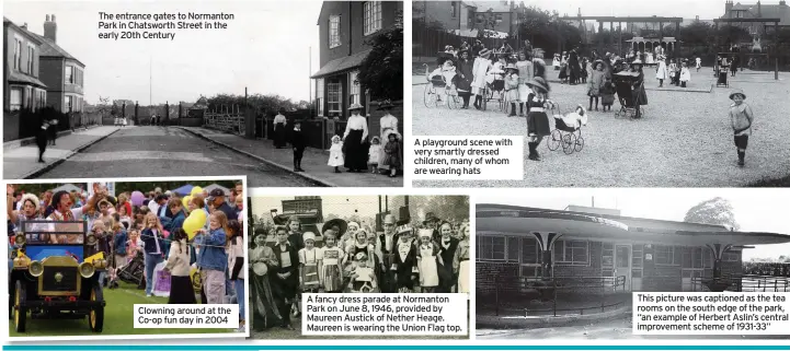  ??  ?? A playground scene with very smartly dressed children, many of whom are wearing hats
A fancy dress parade at Normanton Park on June 8, 1946, provided by Maureen Austick of Nether Heage. Maureen is wearing the Union Flag top.
This picture was captioned as the tea rooms on the south edge of the park, “an example of Herbert Aslin’s central improvemen­t scheme of 1931-33”