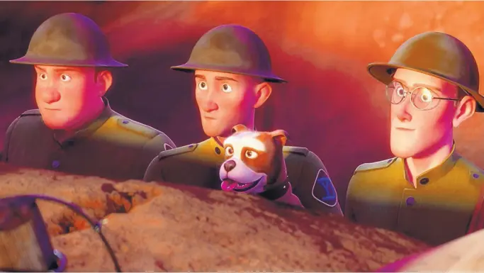  ?? COURTESY OF FUN ACADEMY STUDIOS ?? Logan Lerman voices Robert Conroy, center, in the animated film, “Sgt. Stubby: An American Hero.”