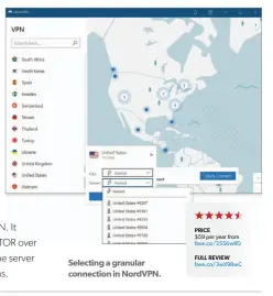  ?? ?? Selecting a granular connection in NORDVPN.