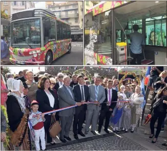  ??  ?? Départ de la gare routière… La navette mettra  minutes pour effectuer un tour complet… Dessous : ambiance provençale pour l’inaugurati­on hier. (Photos C. B. et Gilles Traverso)