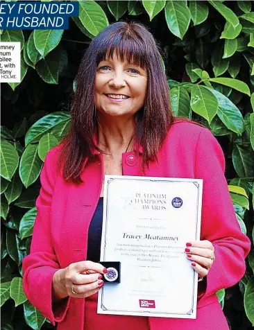  ?? IMAGE: DY HOLME ?? Tracey Mcatamney with her Platinum Champion Jubilee award and left, with late husband Tony