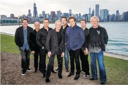  ?? DAVID M. EARNISSE ?? Chicago band members include, from left, Lou Pardini, Tris Imboden, Jason Scheff, Jimmy Pankow, Walt Parazaider, Robert Lamm, Keith Howland and Lee Loughnane. They are touring Canadian cities with a mix of material from their earliest gigs to today.