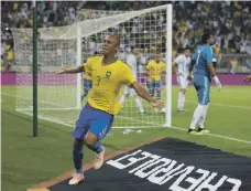  ?? AFP ?? Brazil defender Miranda celebrates after scoring Brazil’s winning goal against Argentina on Tuesday in Jeddah