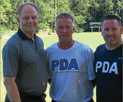  ?? CONTRIBUTE­D PHOTO ?? Hibernian Athletic Associatio­n President Wayne DeAngelo (left), Technical Instructor Dan Donigan (center) and Instructor James Angiolino are all part of HAA soccer joining forces with the renowned Players Developmen­t Academy.