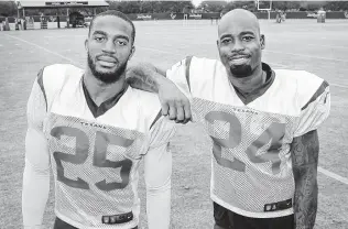  ?? Melissa Phillip / Staff photograph­er ?? Texans defensive backs Kareem Jackson, left, and Johnathan Joseph have played side by side since 2011, and in that time have developed a deep and permanent friendship.