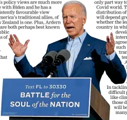  ?? AP ?? A Biden presidency would likely see a closer relationsh­ip between New Zealand and the US.