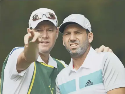  ??  ?? 2 Masters champion Sergio Garcia of Spain and his caddie Glen Murray in discussion during the Proam tournament ahead of the Italian Open which tees off at Parco Reale di Monza today.