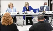  ?? BILL UHRICH - MEDIANEWS GROUP ?? Pennsylvan­ia Senate Democratic Policy Committee members, from left, Sen. Judy Schwank, Sen. Katie Muth and Sen. Art Haywood address Alvernia University President-elect Glynis Fitzgerald and Mayor Eddie Moran during a hearing Wednesday in Reading on preventing juvenile violence.