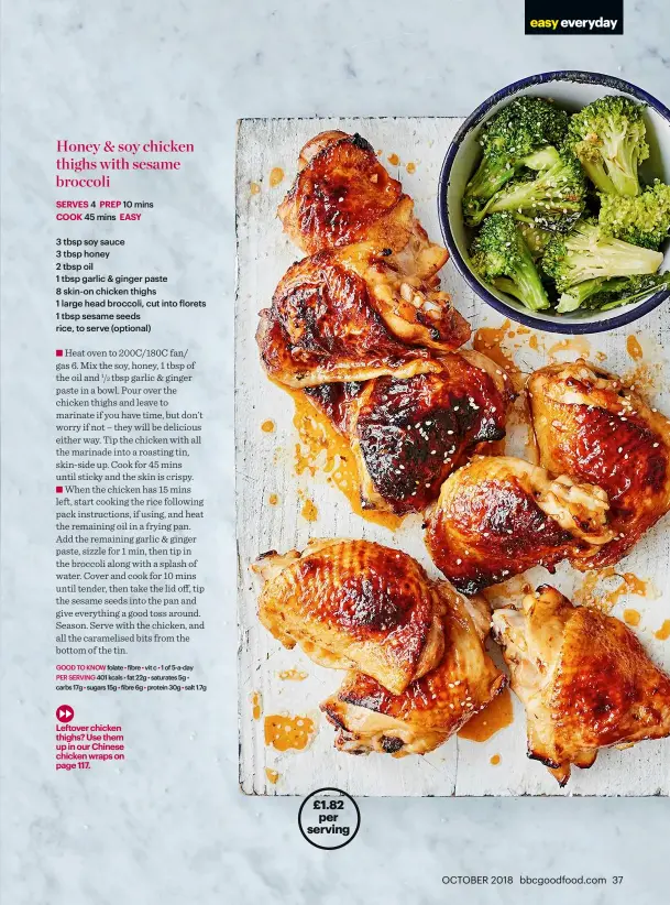  ??  ?? Leftover chicken thighs? Use them up in our Chinese chicken wraps on page 117. £1.82 per serving