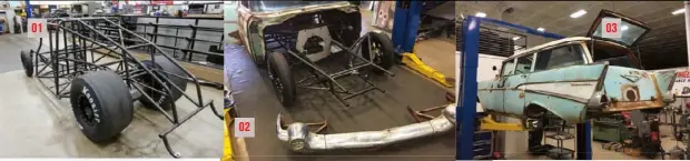 ??  ?? a few times during the build,” Richie says. “Once I finished the wheel tubs and all the tinwork in the floor and plumbed it, it was welded down to the sill panels with the firewall welded in” 03: “I just want to finish all five days of racing,” Richie...