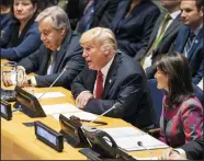  ?? LEV RADIN/PACIFIC PRESS ?? U.S. President Donald Trump speaks at the U.N. General Assembly high level event on Counter Narcotics during the 73rd session at United Nations Headquarte­rs on Monday.