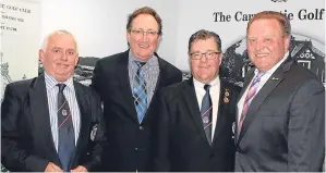  ??  ?? Carnoustie Golf Club vice-captain Richard Jennings, overseas historian David Mackesey, captain Bill Thompson, and USPGA president Paul Levy.