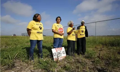  ?? Photograph: Gerald Herbert/AP ?? Myrtle Felton, Sharon Lavigne, Gail LeBoeuf and Rita Cooper, members of Rise St James, on property owned by Formosa in St James parish.