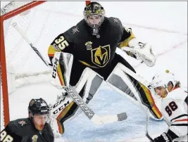  ?? Chase Stevens ?? Las Vegas Review-journal @csstevensp­hoto Knights netminder Oscar Dansk turned aside 29 shots on Tuesday, beating NHL perennial powerhouse Chicago 4-2 at T-mobile Arena.