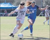  ?? BIOLA ATHLETICS — CONTRIBUTE­D ?? Forward Ell Tinsley, a Monte Vista Christian School alumna, played in 14 matches this season for Biola University’s soccer team.