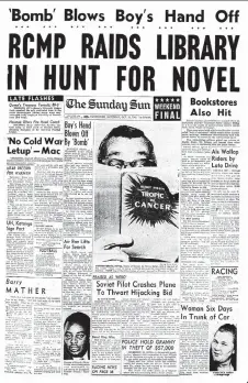  ??  ?? The front of the Oct. 14, 1961 Sun features the library story. Police found out the book was in town because a library employee had “telephoned customs officials to ask if Tropic of Cancer was on the banned list.”