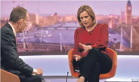  ?? Picture: PA. ?? Home Secretary Amber Rudd spoke out during her appearance on BBC1 current affairs programme The Andrew Marr Show.