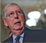  ?? ?? Senate Minority Leader Mitch McConnell talks to reporters following the weekly Senate Republican policy luncheon in the U.S. Capitol in Washington, D.C., on Feb. 14.