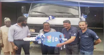  ??  ?? L-R: Director, Industrial Infrastruc­ture, NADDC, Waheed Odetoro; D. Iloanusi of Cobil Nigeria Limited; MD of Cobil, Mrs. O. F. Iloanusi; Head of Auto Division, Tata Africa Services (Nigeria), Suraj Prakash; and Director of IPI Limited, Philip Diwan,...