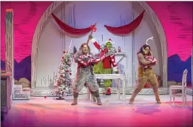  ?? COURTESY DAVID COTTER ?? Brother Rice High School alumnus Denis O’Hare (from left) as an older Max the Dog, Matthew Morrison as the Grinch, and Booboo Stewart as a younger Max in NBC’s “Dr. Seuss’ The Grinch Musical!”