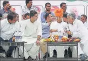  ??  ?? Congress candidate from Khinvsar bypolls, Harendra Mirdha
(right), with CM Ashok Gehlot and Deputy CM Sachin Pilot. HT PHOTO