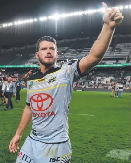  ?? TOP EFFORT: Lachlan Coote gestures to supporters after last weekend’s win over the Sydney Roosters which put the Cowboys into the grand final. ??