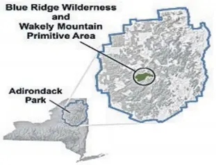  ??  ?? This Department of Environmen­tal Conservati­on map shows the location of the 47,177-acre Blue Ridge Wilderness that is part of the Adirondack Forest Preserve. It is named for the ridge which stretches more than seven miles east to west, according to the DEC.