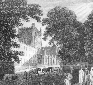  ??  ?? Bristol Cathedral, early 1800s. On the Sunday after the coronation one of the canons took the Old Testament story of Belshazzar’s Feast as the text for a sermon which everyone in the congregati­on understood as an attack on the new king’s excesses.