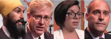  ?? THE CANADIAN PRESS ?? Federal NDP leadership candidates, left to right, Jagmeet Singh, Charlie Angus, Niki Ashton and Guy Caron. >INSIDE: Candidate profiles, IN6-7