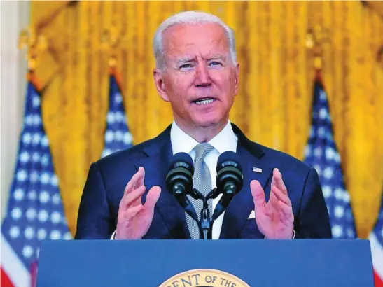  ?? AP ?? El presidente de EE UU, Joe Biden, compareció ayer para hablar del colapso del Gobierno afgano por el triunfo de los talibanes