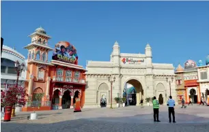  ??  ?? The magnificen­t entrance to Bollywood Parks Dubai, the world’s first Bollywood theme park.