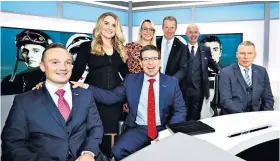  ??  ?? Under orders: Sky Sports Racing’s team (from left) Freddy Tylicki, Hayley Moore, Jason Weaver, Alex Hammond, Mick Fitzgerald, Luke Harvey and Matt Chapman