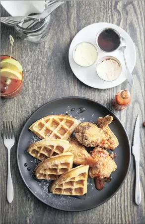  ??  ?? SAVOURY AND SWEET: Chicken and waffles. Pancakes.