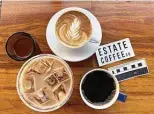  ?? ?? Estate Coffee Co.: Here, the roasts are specific to their places of origin. Clockwise from top left is espresso, cappuccino, an Americano and an iced Kentucky Smoke latte.