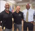  ?? Brian A. Pounds / Hearst Connecticu­t Media ?? From left, Stratford police Lt. Curtis Eller, Detective Sgt. James Lofton, and Attorney Donald Smart of the Police Engagement Program on Aug. 11.